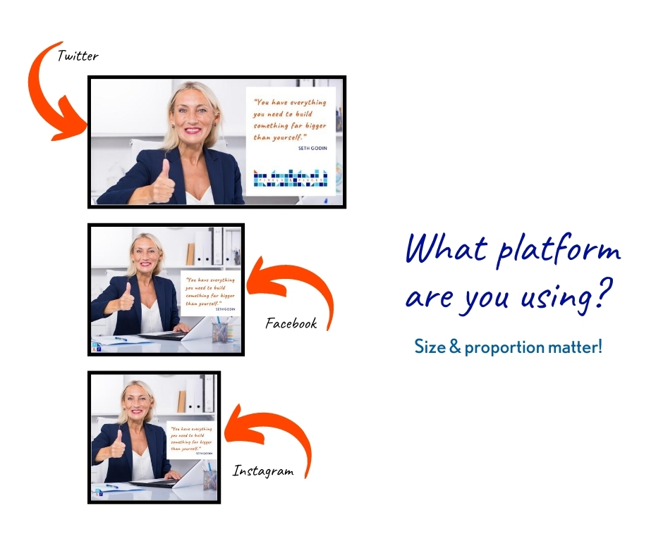 Same photo shown in different sizes for Twitter, Facebook and Instagram