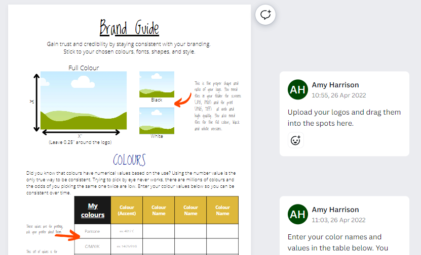 an annotated description of a downloadable brand guide